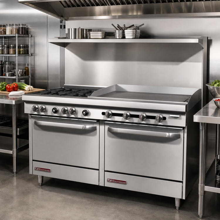 Product image #2 for Southbend S-Series 60-Inch Gas Restaurant Range with 4 Open Burners, 36-Inch Thermostatic Griddle, and 2 Cabinet Bases