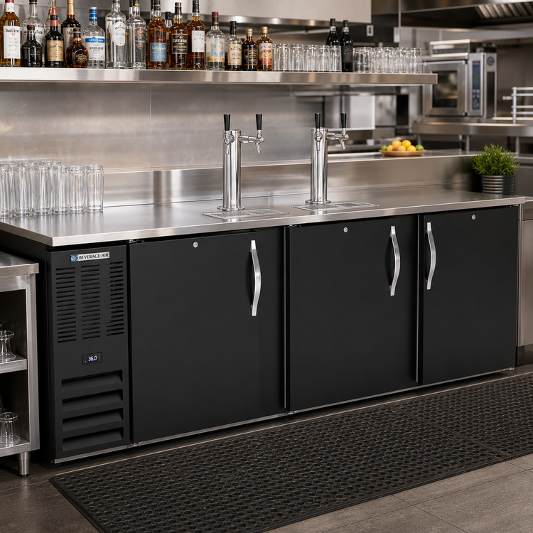 Product image #2 for Beverage-Air 94-Inch Direct Draw Beer Dispenser with 3 Solid Doors, 5-Keg Capacity, and Dual Faucet Towers