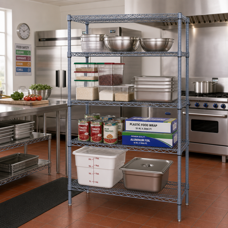 Product image #2 for Quantum 60W x 30D x 63H Wire Shelving Starter Kit with 4 Shelves and 4 Posts, Gray Epoxy Antimicrobial Finish