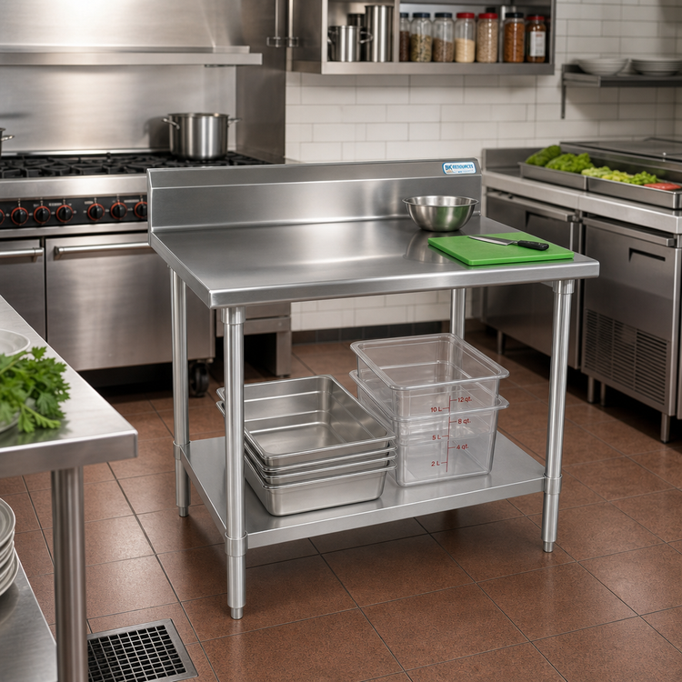 Product image #2 for BK Resources Stainless Steel 5-Inch Riser Work Table with Adjustable Undershelf, 48 x 30 Inches