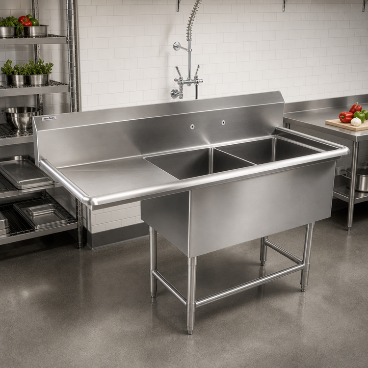 Product image #2 for John Boos Pro-Bowl 2-Compartment Floor Model Sink with Left Drainboard and 18" x 24" Bowls