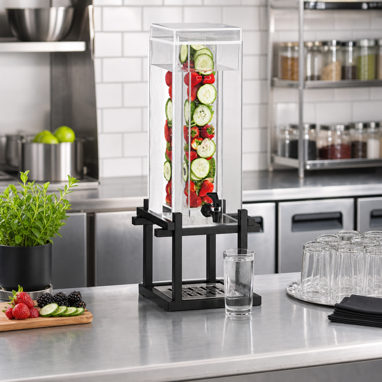 Product image #2 for Cal-Mil One by One 1.5-Gallon Acrylic Infusion Beverage Dispenser with Drip Tray and Black Metal Base