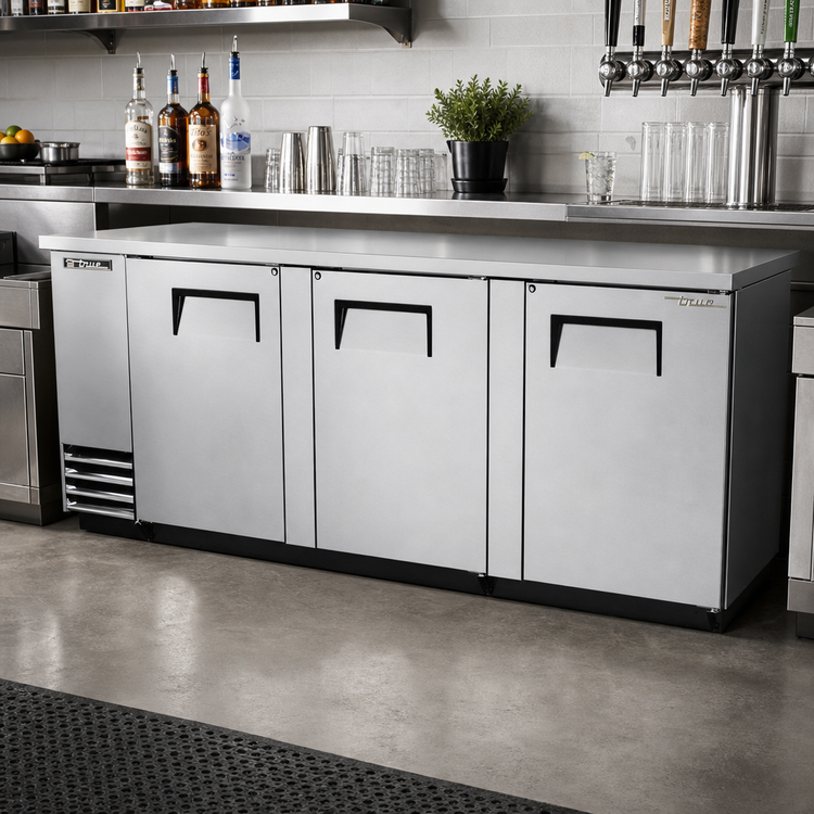 Product image #2 for True Three-Section Pass-Thru Back Bar Cooler, 90-3/8 Inch Wide, 6 Solid Locking Doors