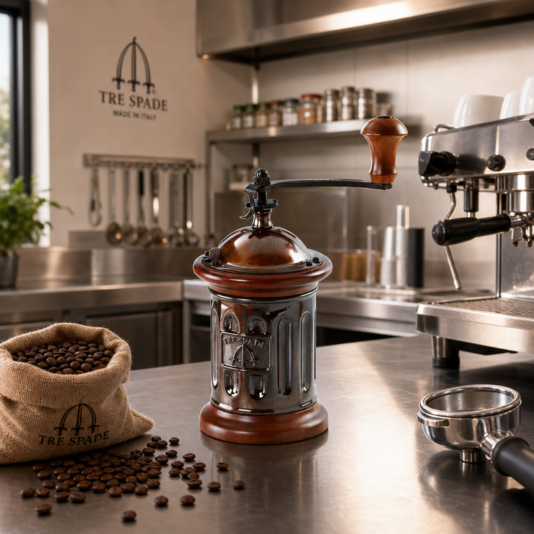Product image #2 for TRE SPADE Manual Countertop Coffee Grinder with 100g Hopper, Hand Crank, and Beech Wood & Steel Construction