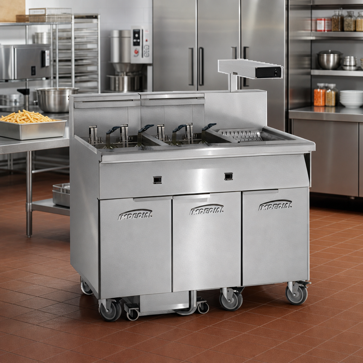 Product image #2 for Imperial Electric Floor Fryer, 3-Tank 50 lb. Battery with Built-In Filter System and Dump Station