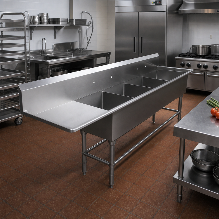 Product image #2 for John Boos Pro-Bowl 4-Compartment Stainless Steel Sink with 36-Inch Left Drainboard, 14-Gauge