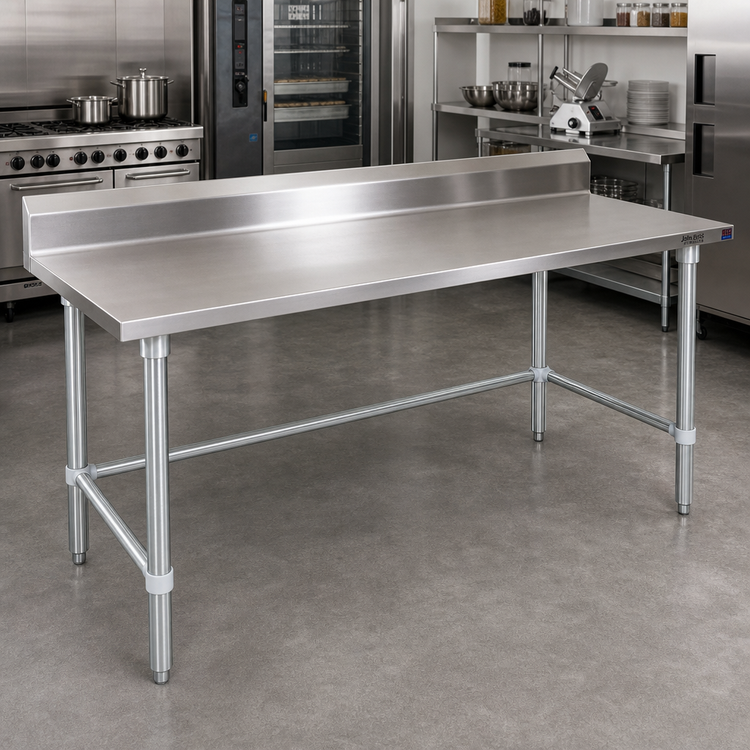 Product image #2 for John Boos Stallion 144-Inch x 30-Inch Stainless Steel Work Table with 5-Inch Backsplash and Galvanized Base