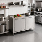 Thumbnail image #2 for John Boos 4CH4R1.5-2448 Enclosed Stainless Steel Work Table with Hinged Doors, 48"W x 24"D, 14-Gauge 300-Series Top, 1-1/2" Backsplash