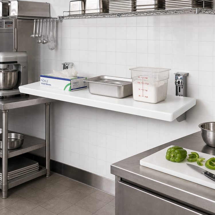 Product image #2 for Eagle Group Wall-Mounted Poly Drop Shelf with Chrome-Plated Drop Brackets, 24 x 12 Inches