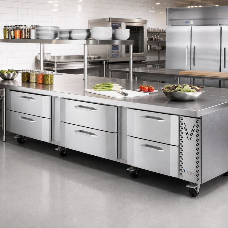 Product image #2 for Victory Refrigeration CBR112HC Three-Section 112" Chef Base Refrigerator with V-Core Technology
