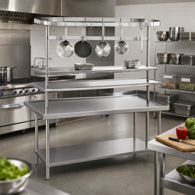 Product image #2 for Advance Tabco SCT-60 60-Inch Table-Mounted Circular Stainless Steel Pot Rack with Utensil Rack