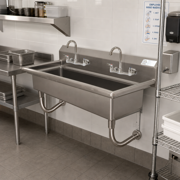 Product image #2 for Advance Tabco Wall Mounted Multiwash Hand Sink with 2 Gooseneck Faucets, 40 Inch Wide