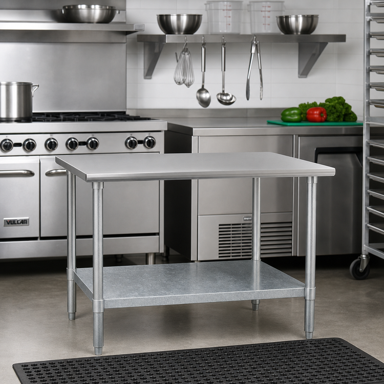 Product image #2 for Eagle Budget Series 30-Inch W x 24-Inch D Flat Top 430 Stainless Steel Work Table with Adjustable Galvanized Undershelf