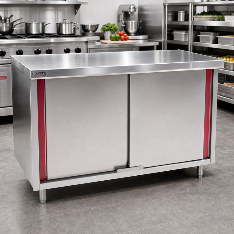 Product image #2 for Eagle Spec-Master Marine Series Stainless Steel Enclosed Work Table with Hinged Doors, 96"W x 30"D