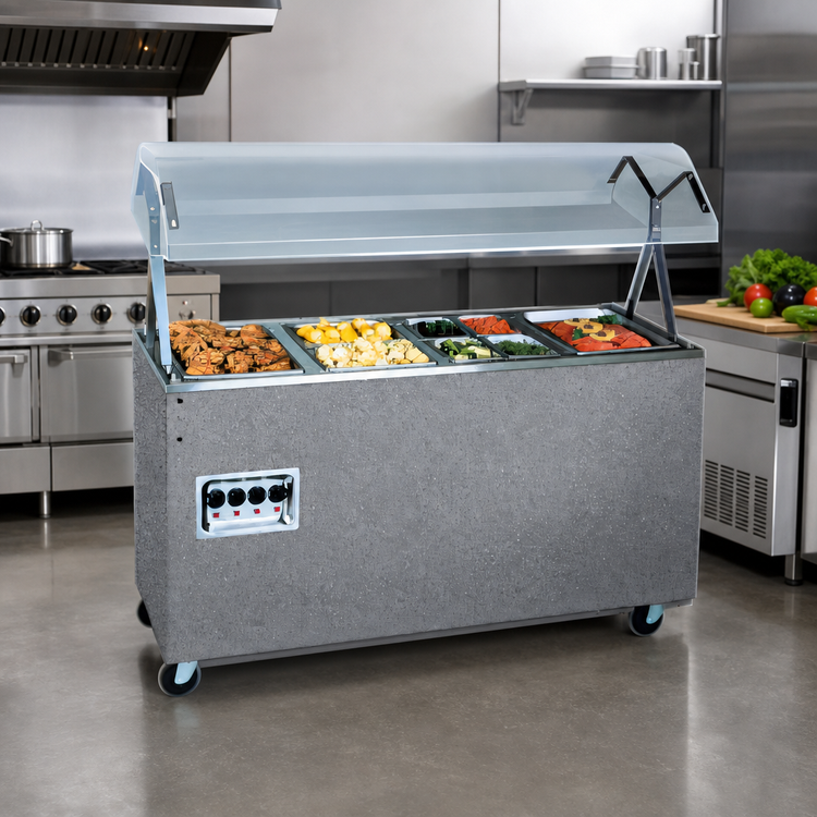Product image #2 for Vollrath 2-Series Affordable Portable 4-Well Hot Food Station with Buffet Breath Guard, Lights, and Enclosed Storage Base