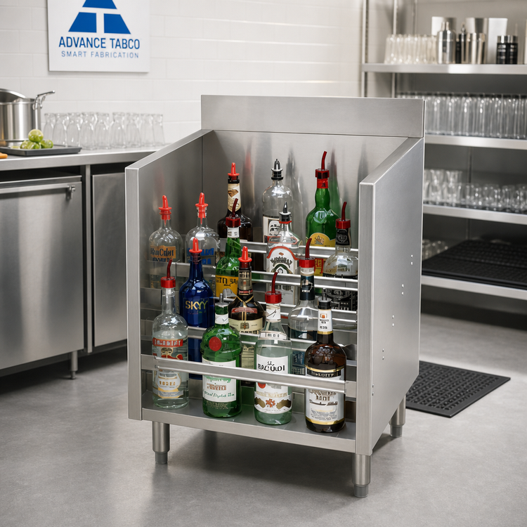 Product image #2 for Advance Tabco Underbar Basics™ 5-Step Freestanding Stainless Steel Liquor Bottle Display Unit