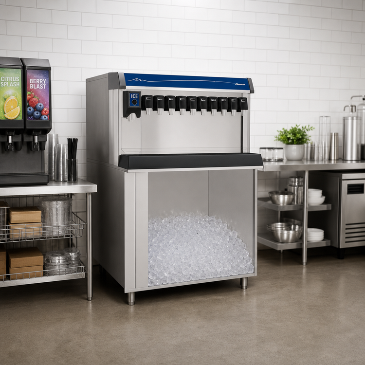 Product image #2 for Vision VU300B8LP Single-Side 8-Valve Ice/Beverage Dispenser, 300 lb Storage