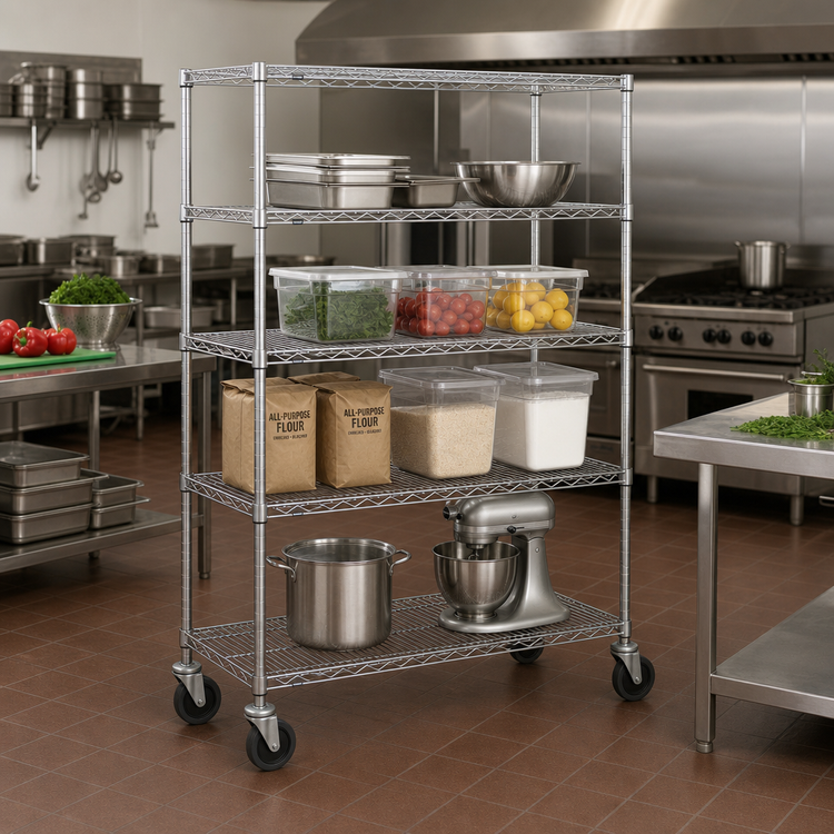 Product image #2 for Metro Super Erecta 4-Shelf Wire Stem Caster Cart, 60 x 18 x 69 Inches, Chrome-Plated, 600 lb. Capacity
