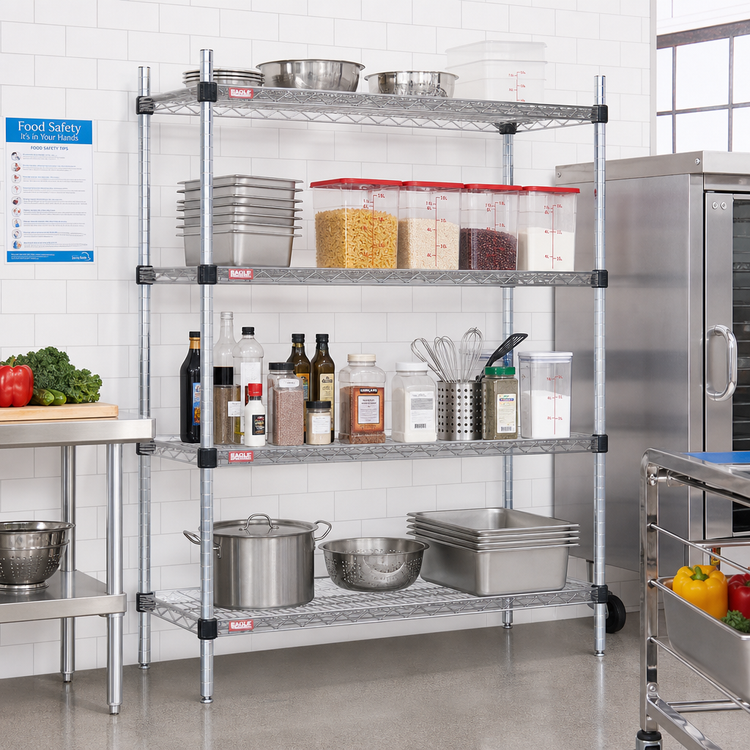 Product image #2 for EAGLEbrite Quad-Adjust® 4-Tier Stationary Commercial Wire Shelving Starter Unit, 72" W x 18" D x 74" H
