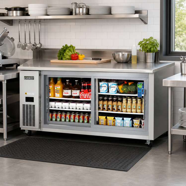 Product image #2 for Everest Refrigeration ETGWR2 Two-Section Undercounter Glass Door Worktop Refrigerator, 22 Cu. Ft., Side-Mounted Self-Contained R290