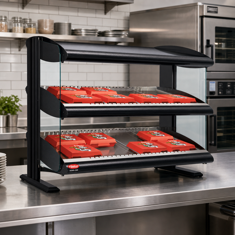 Product image #2 for Hatco HXMS-36D 36-Inch Slanted Heated Countertop Food Merchandiser Warmer with Dual Shelves