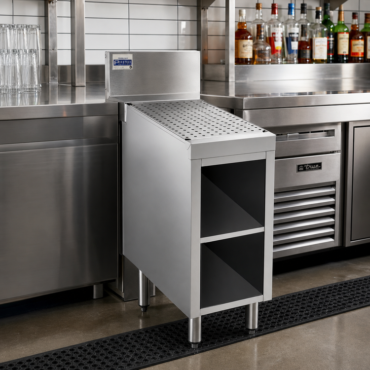 Product image #2 for Advance Tabco Prestige Supreme 12-Inch Wide Open Front Stainless Steel Underbar Drainboard Cabinet