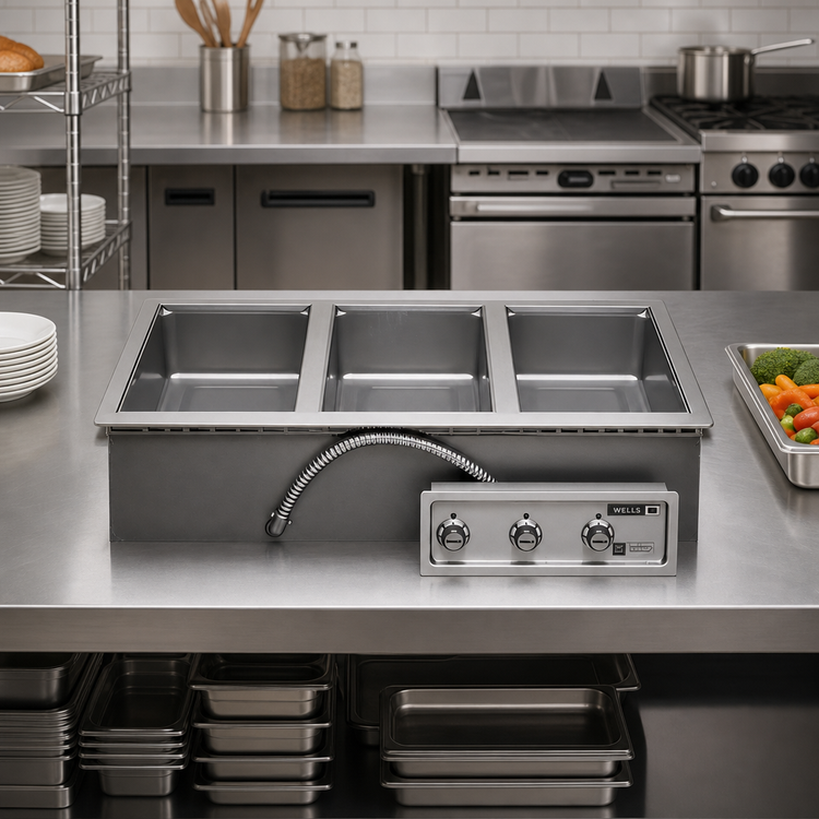Product image #2 for Wells MOD-300TDM Three-Well Top-Mount Drop-In Electric Hot Well Food Warmer