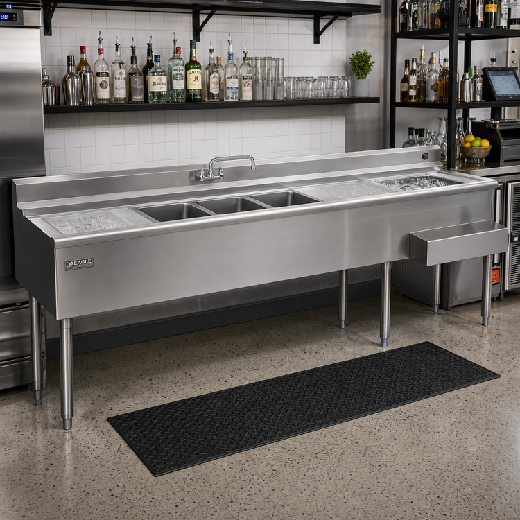 Product image #2 for Eagle Group 2200 Series 9-Foot Underbar Combination Unit with 3 Center Sink Bowls, Dual Ice Bins and Drainboards