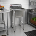 Thumbnail image #2 for Eagle Group 314-18-1-X 1-Compartment Commercial Sink, 304 Stainless Steel, 9-1/2-Inch Backsplash, Galvanized Legs, No Drainboards