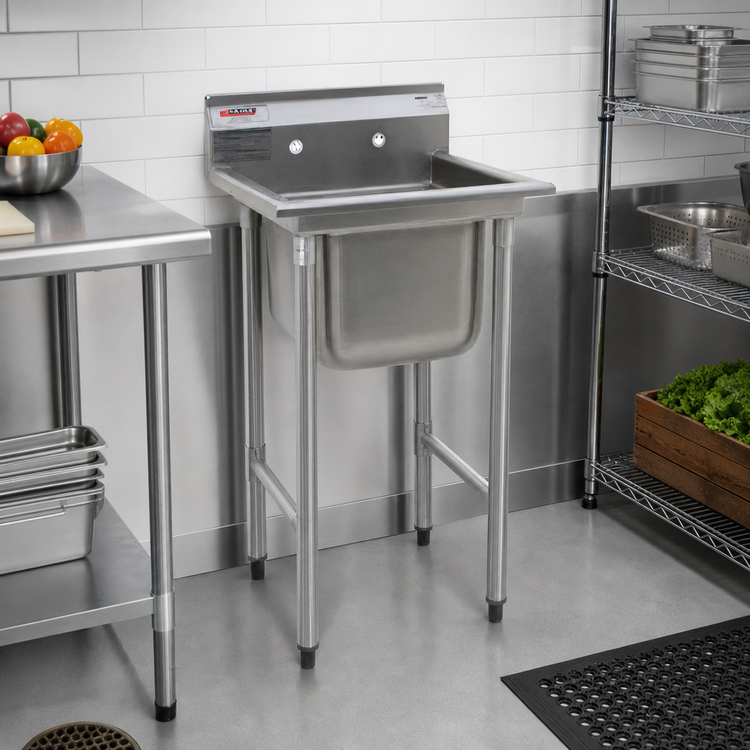 Product image #2 for Eagle Group 314 Series 1-Compartment 304 Stainless Steel Commercial Sink with 9-1/2-Inch Backsplash, 25-1/2 x 31-3/4 in.