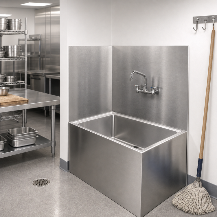 Product image #2 for John Boos Rear Mop Sink Wall Guard Wainscoting for 20 x 16 Bowl, 27-Inch High Stainless Steel