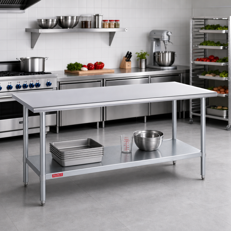Product image #2 for Duke 60 Inch x 24 Inch Stainless Steel Flat Top Work Table with Galvanized Undershelf