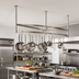 Thumbnail image #2 for John Boos Boat-Shaped Ceiling-Mounted Stainless Steel Pot Rack with 24 Double Hooks