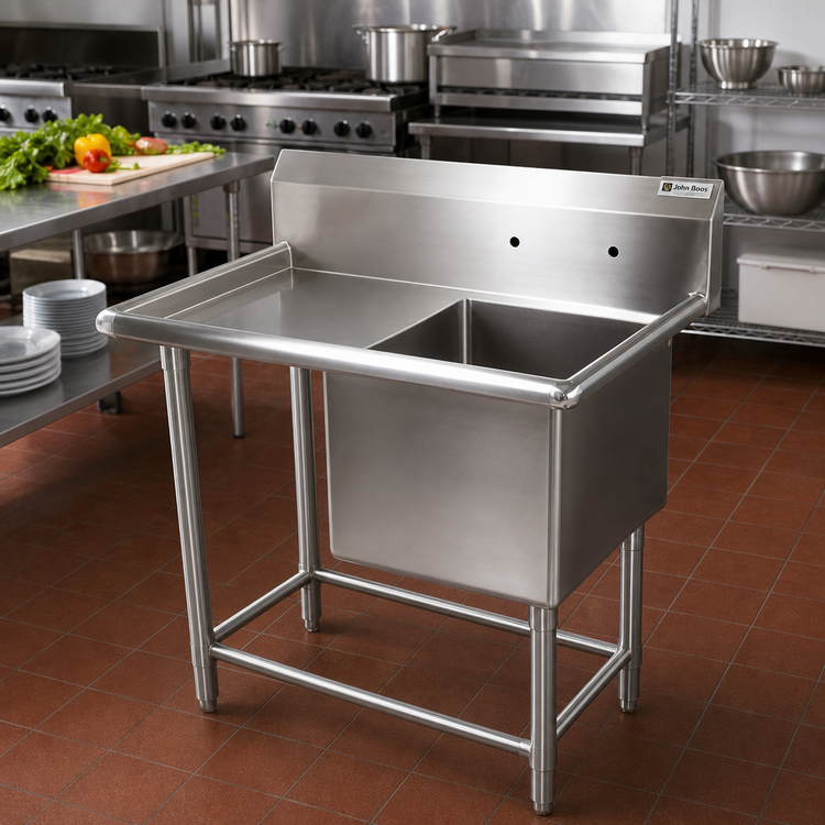 Product image #2 for John Boos Pro-Bowl 1-Compartment Stainless Steel Sink with Left Drainboard and 10-Inch Backsplash, 18 x 24 x 12 Bowl