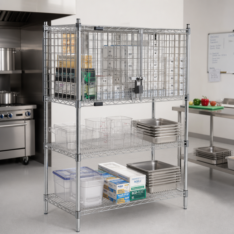 Product image #2 for Eagle Group 48"W x 24"D Chrome Security Enclosure Kit with Hinged Doors for Wire Shelving