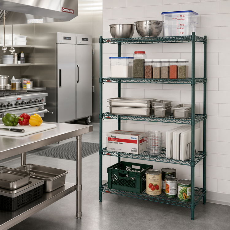 Product image #3 for Metro Super Adjustable Super Erecta Stationary Wire Shelving Starter Unit, 24"W x 21"D x 74"H, 5 Shelves, Metroseal 3 Green