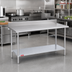 Thumbnail image #2 for Duke 84 Inch x 36 Inch 14-Gauge 300 Series Stainless Steel Work Table with 5 Inch Riser and Galvanized Undershelf