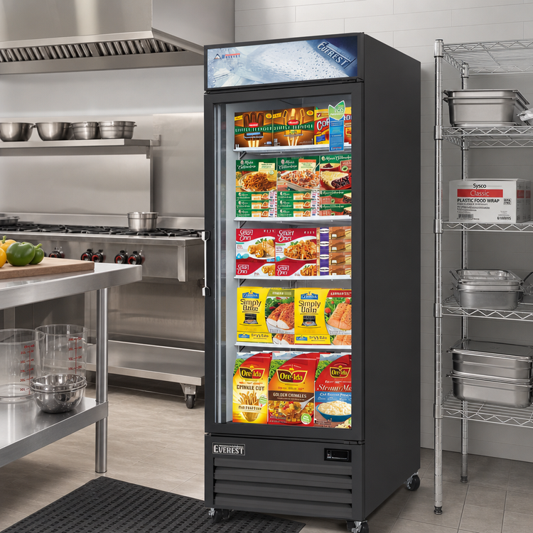 Product image #2 for Everest Refrigeration EMGF23B One-Section Reach-In Glass Door Merchandiser Freezer, 23.0 Cu. Ft., Bottom-Mounted