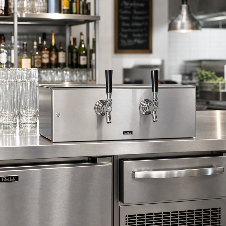 Product image #2 for Perlick 21-1/8 Inch Space Saver Underbar 2-Faucet Glycol-Cooled Draft Beer Dispensing Head, Stainless Steel, Bottom Outlet