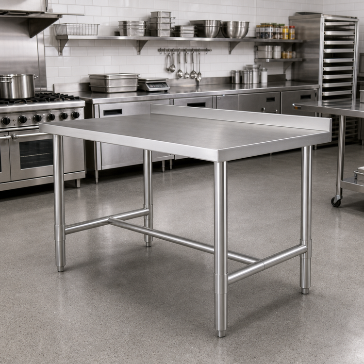 Product image #2 for 72-Inch x 24-Inch Stainless Steel Work Table with 2-Inch Rear Up-Turn and Open H-Base