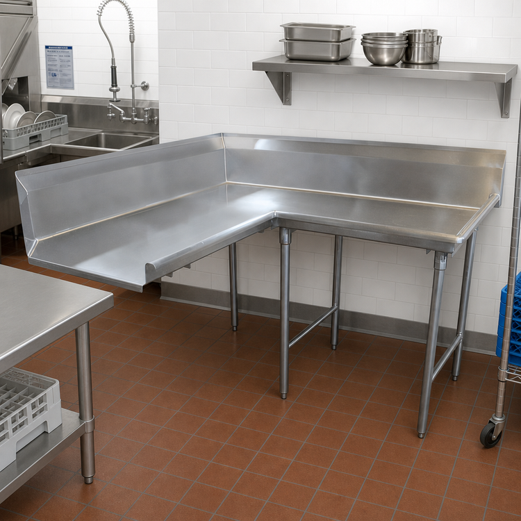 Product image #2 for Advance Tabco Korner Clean Right-Hand L-Shaped Dish Table, 107-Inch Long, 14 Gauge 304 Stainless Steel