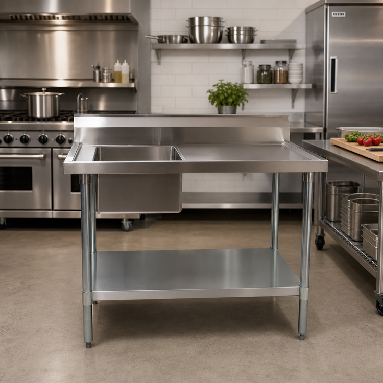 Product image #2 for 48-Inch x 30-Inch Stainless Steel Prep Sink Table with Left-Hand Sink Bowl and 6-Inch Riser