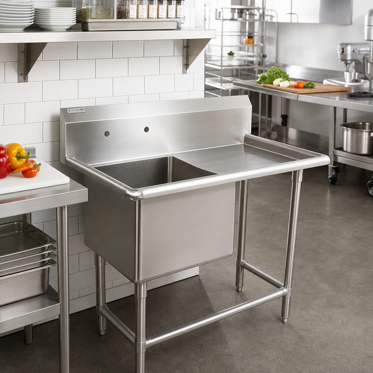 Product image #2 for John Boos Pro-Bowl 1-Compartment Stainless Steel Sink with Right Drainboard and 10-Inch Backsplash