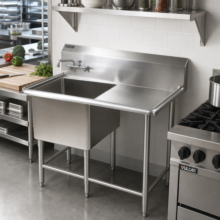 Product image #2 for John Boos Pro-Bowl 1-Compartment Stainless Steel Sink with Right Drainboard and 10-Inch Backsplash