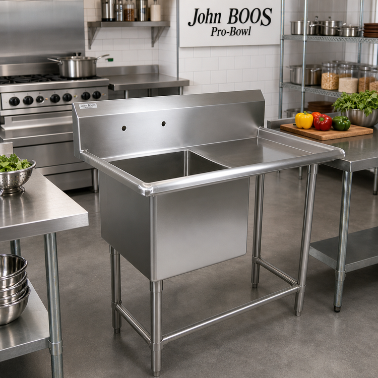 Product image #2 for John Boos Pro-Bowl 1-Compartment Stainless Steel Sink with Right Drainboard and 10-Inch Backsplash