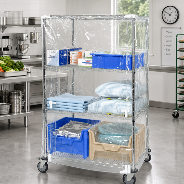 Product image #2 for Quantum Wire Cart Cover with Zipper Flap, 24"D x 72"W x 74"H, 10-Gauge Clear Vinyl