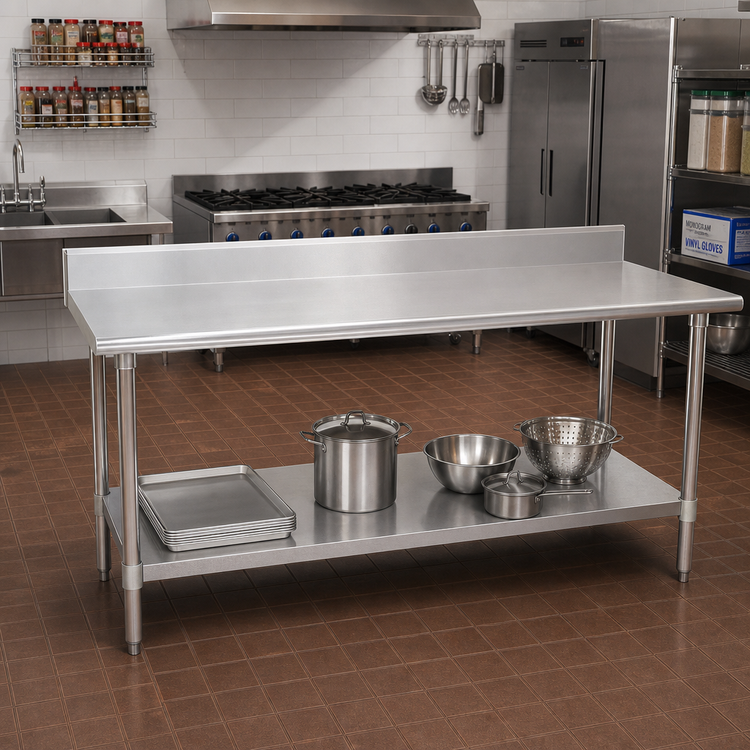 Product image #2 for Deluxe Series 144-Inch x 24-Inch Stainless Steel Work Table with 4-1/2-Inch Backsplash and Undershelf