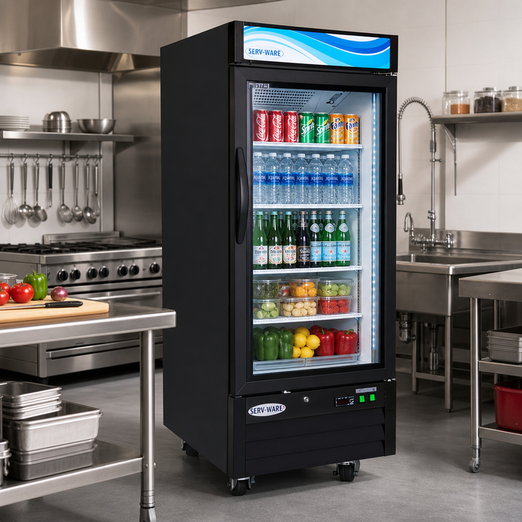 Product image #2 for Serv-Ware GR12B-HC 1-Door 12 Cu. Ft. Black Glass Door Merchandiser Refrigerator