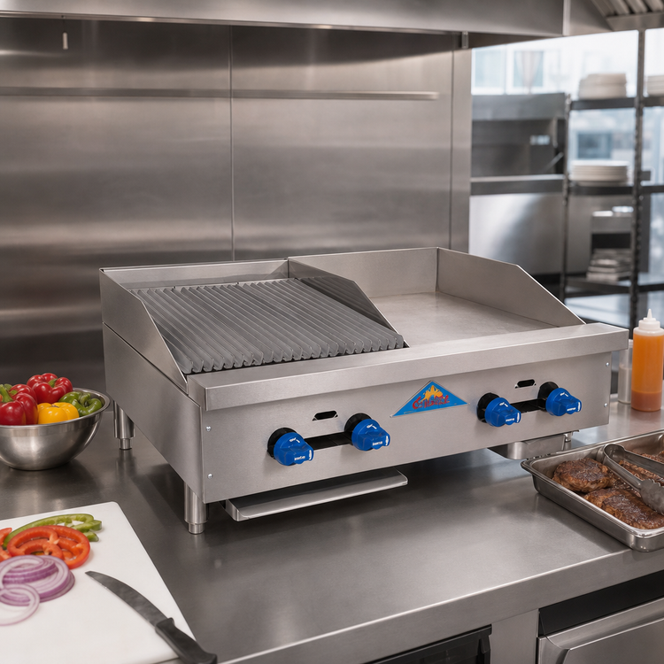 Product image #2 for Comstock-Castle 36-Inch Countertop Gas Char-Broiler and Griddle Combination with Radiant Broiler