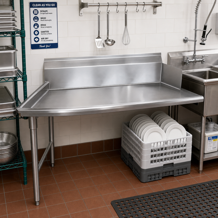 Product image #2 for Advance Tabco Special Value Series Left-Hand Straight Clean Dish Table, 83 x 30 in., 10-1/2 in. Backsplash, 16/304 Stainless Steel